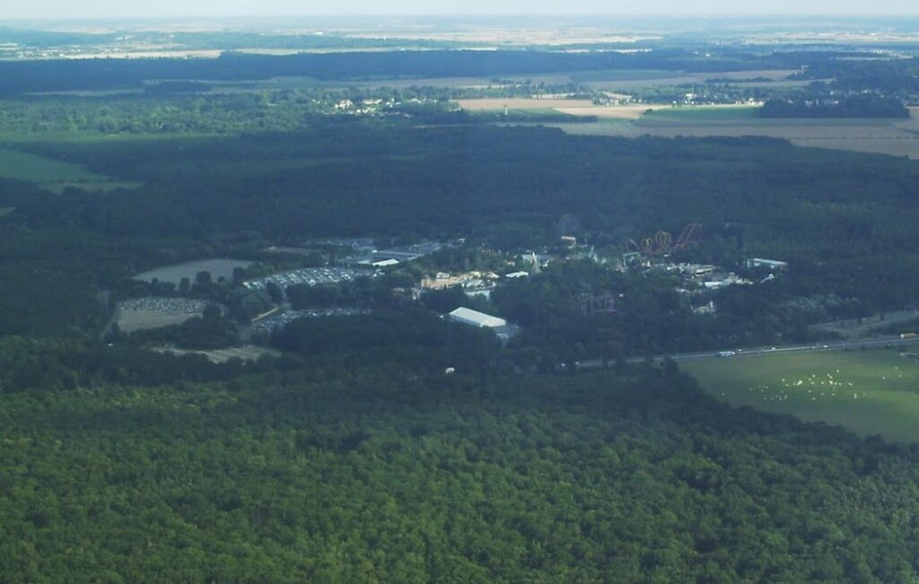 VTC Parc Astérix – Parc astérix from sky near Paris, France.